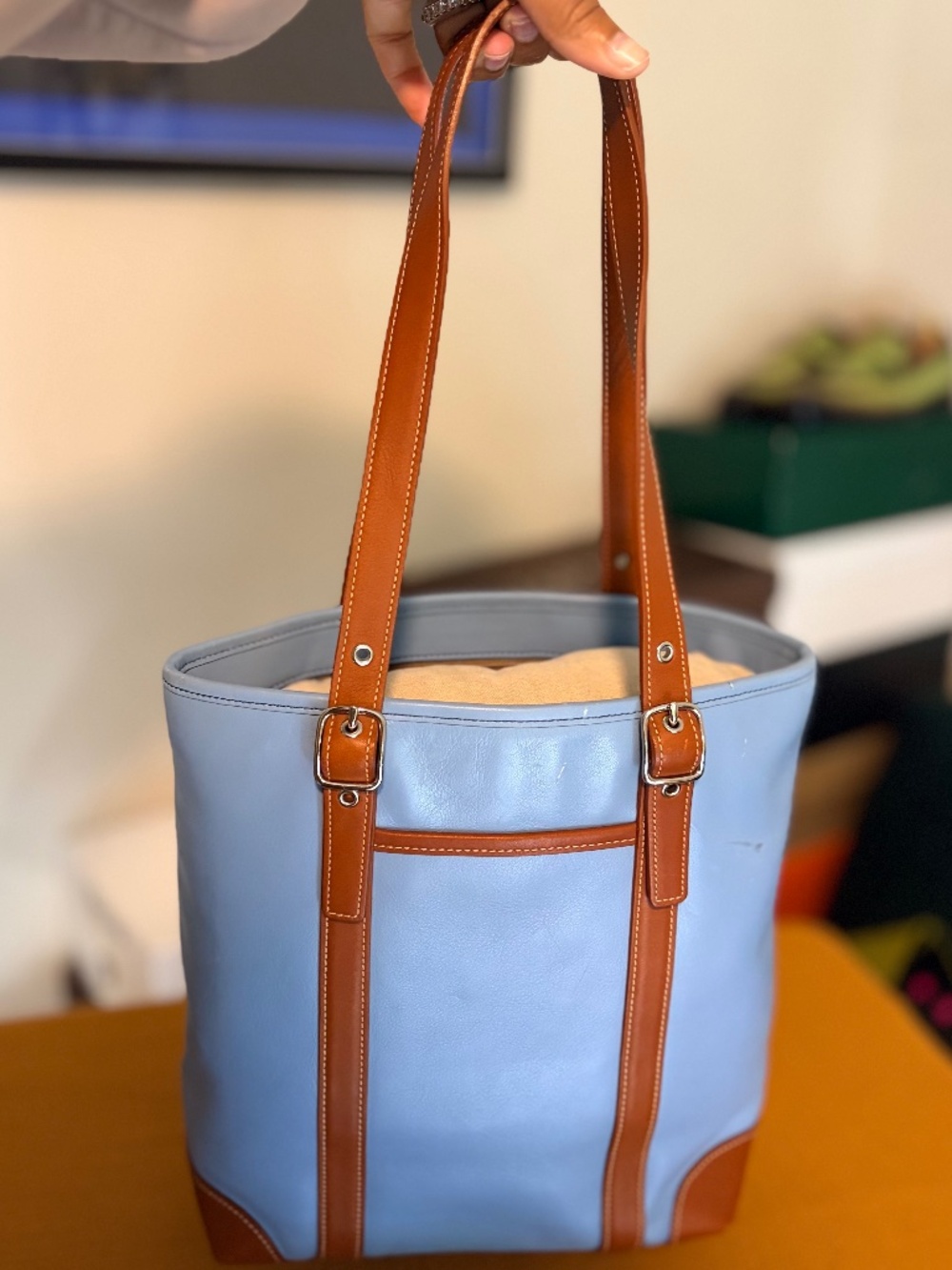 Vintage Coach Hamptons 4462 Blue & Brown Leather Tote